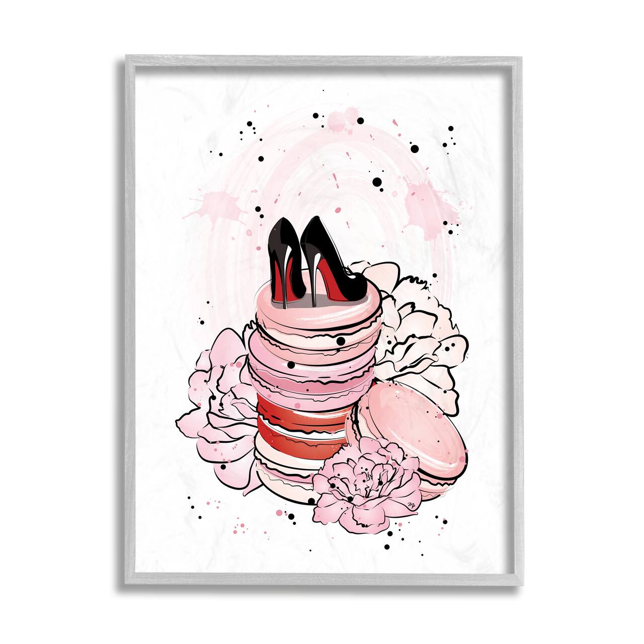 Stupell Industries Glam Red Bottom Heels on Pink Macarons Gray Framed Wall Art